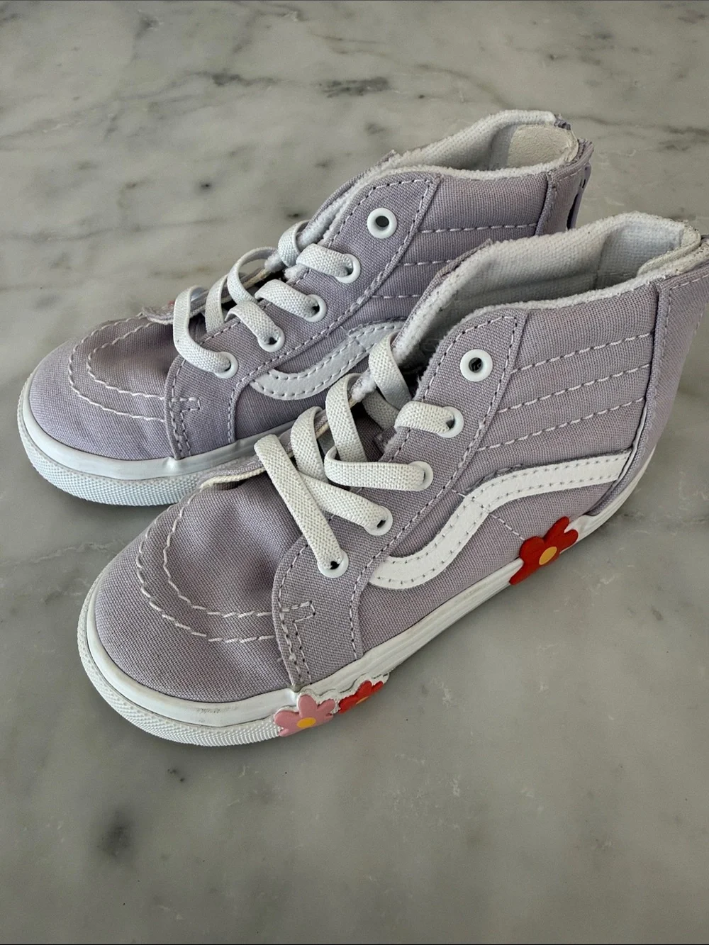 Vans Toddler Lavender Canvas Sneakers with White Side Stripe and Floral Size 9